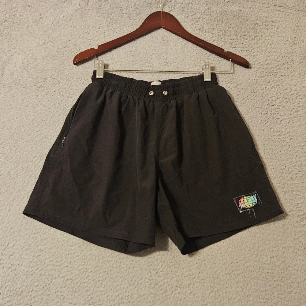 Slunks Mens Black Board Shorts Small Elastic Waist Recycled Stretch Swim Trunks